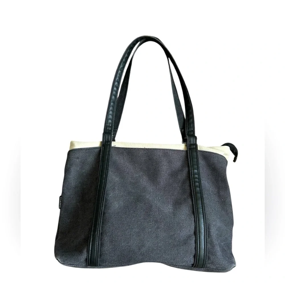 Wxnow black and beige thick quality denim canvas tote